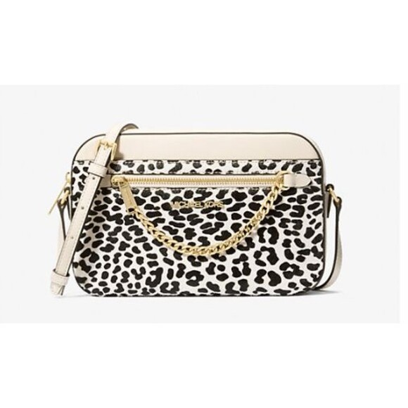 MICHAEL KORS Jet Set Large Crossbody Bag NEW Leopard Print Calf Hair Gold Multi - Picture 1 of 6